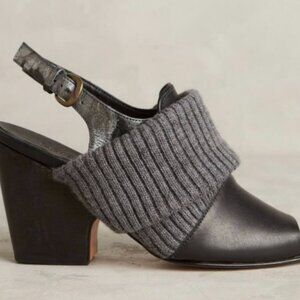 Rachel Comey Black Leather Heel w Knit Cuff - Size 7